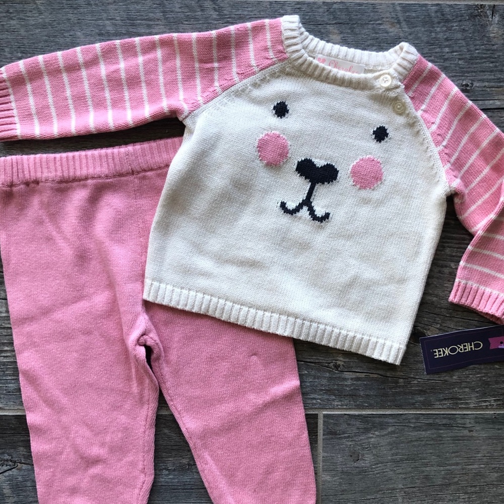 NWT Cherokee Pink Bear Sweater Set Size 9M